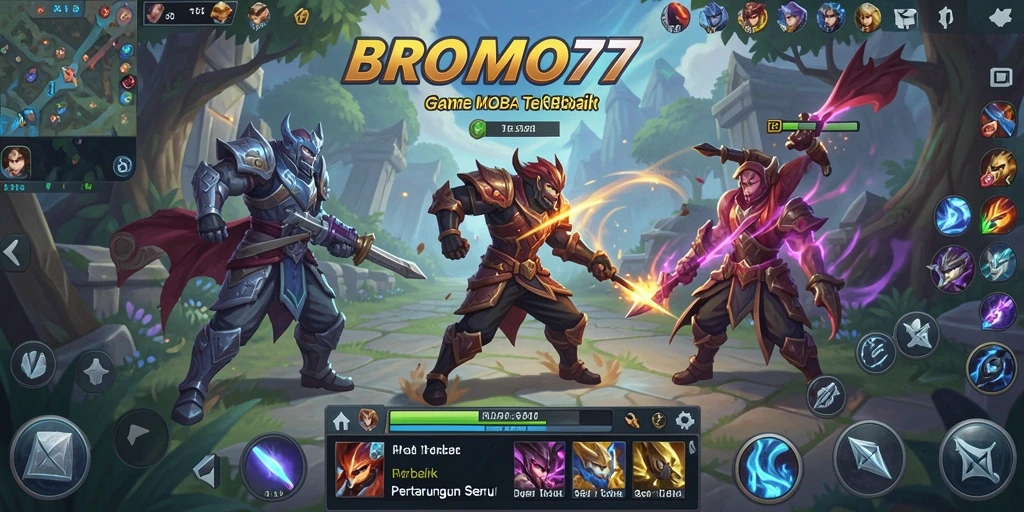 Screenshot gameplay BROMO77 yang menampilkan pertarungan epik.
