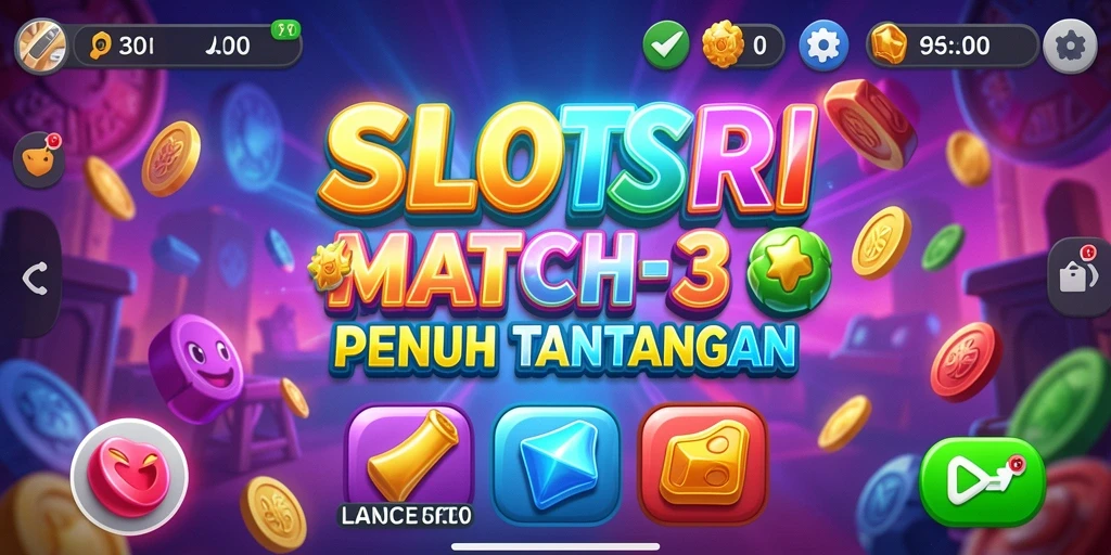 Tampilan gameplay Match-3 yang seru dan berwarna-warni di SLOTSRI.